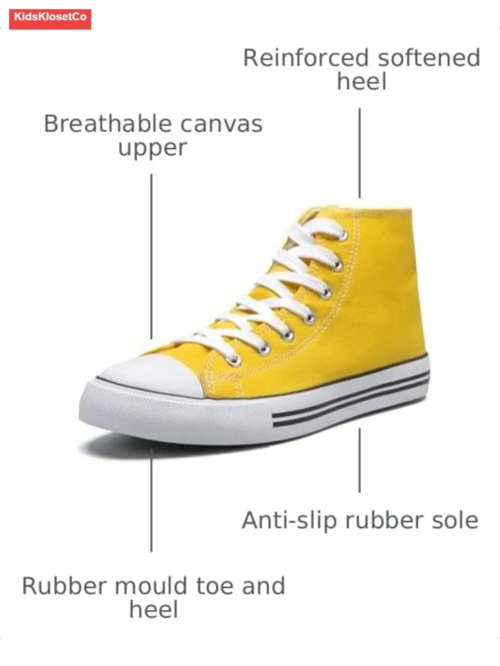 Kids High Top Canvas Sneakers Lace Up Anti-Slip Rubber Sole